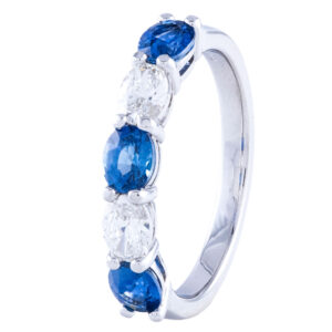 Silver ring with blue and white gemstones