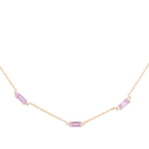 Gold necklace with pink gemstones