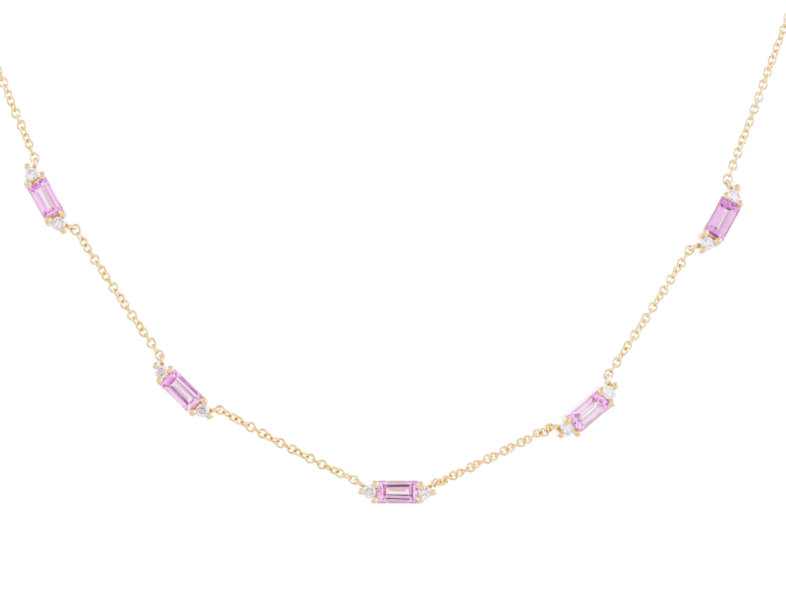 Gold necklace with pink gemstones