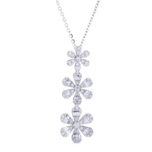 Diamond floral pendant necklace on silver chain