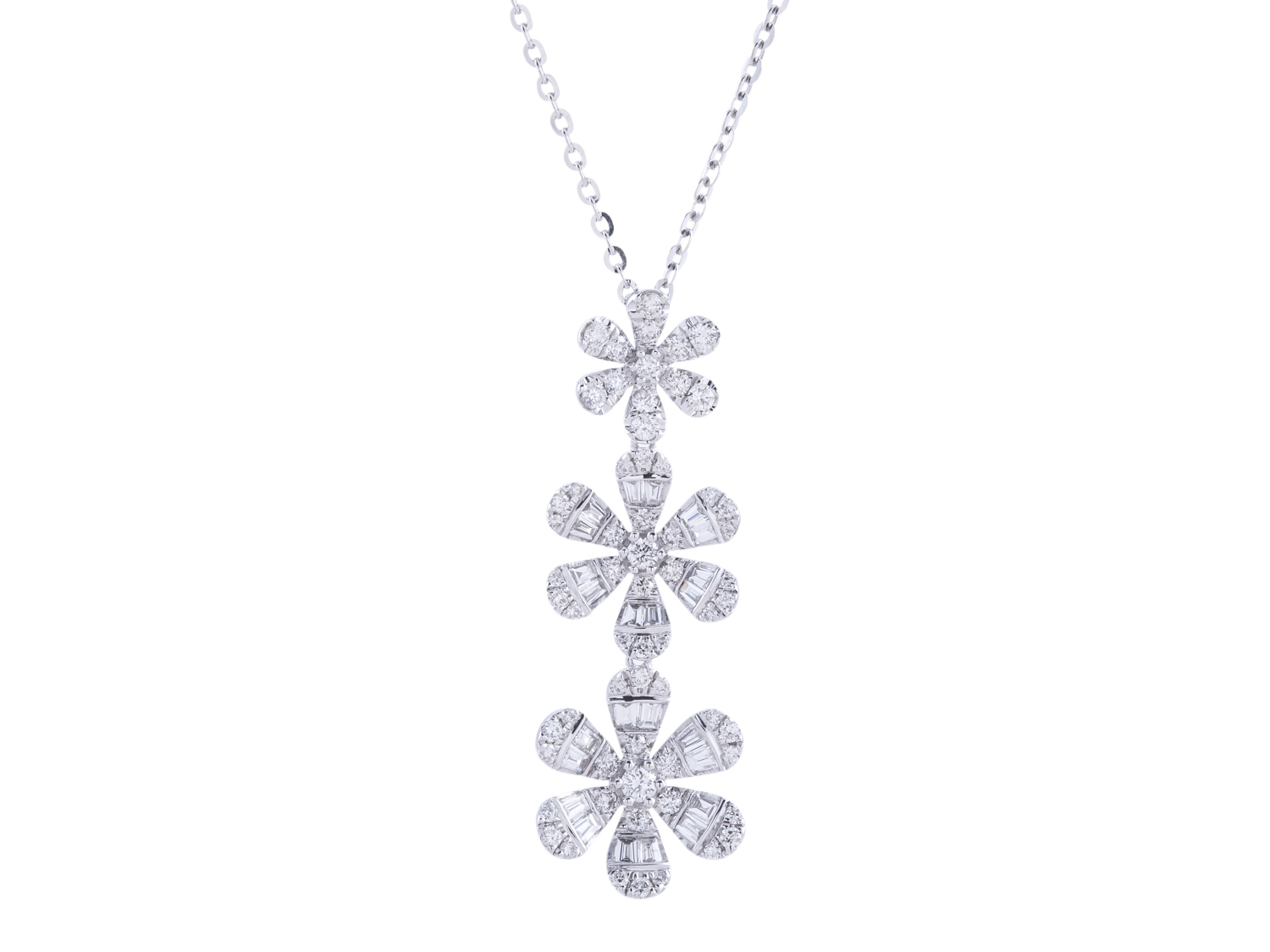 Diamond floral pendant necklace on silver chain
