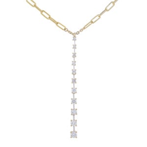 Gold chain necklace with vertical diamond pendant