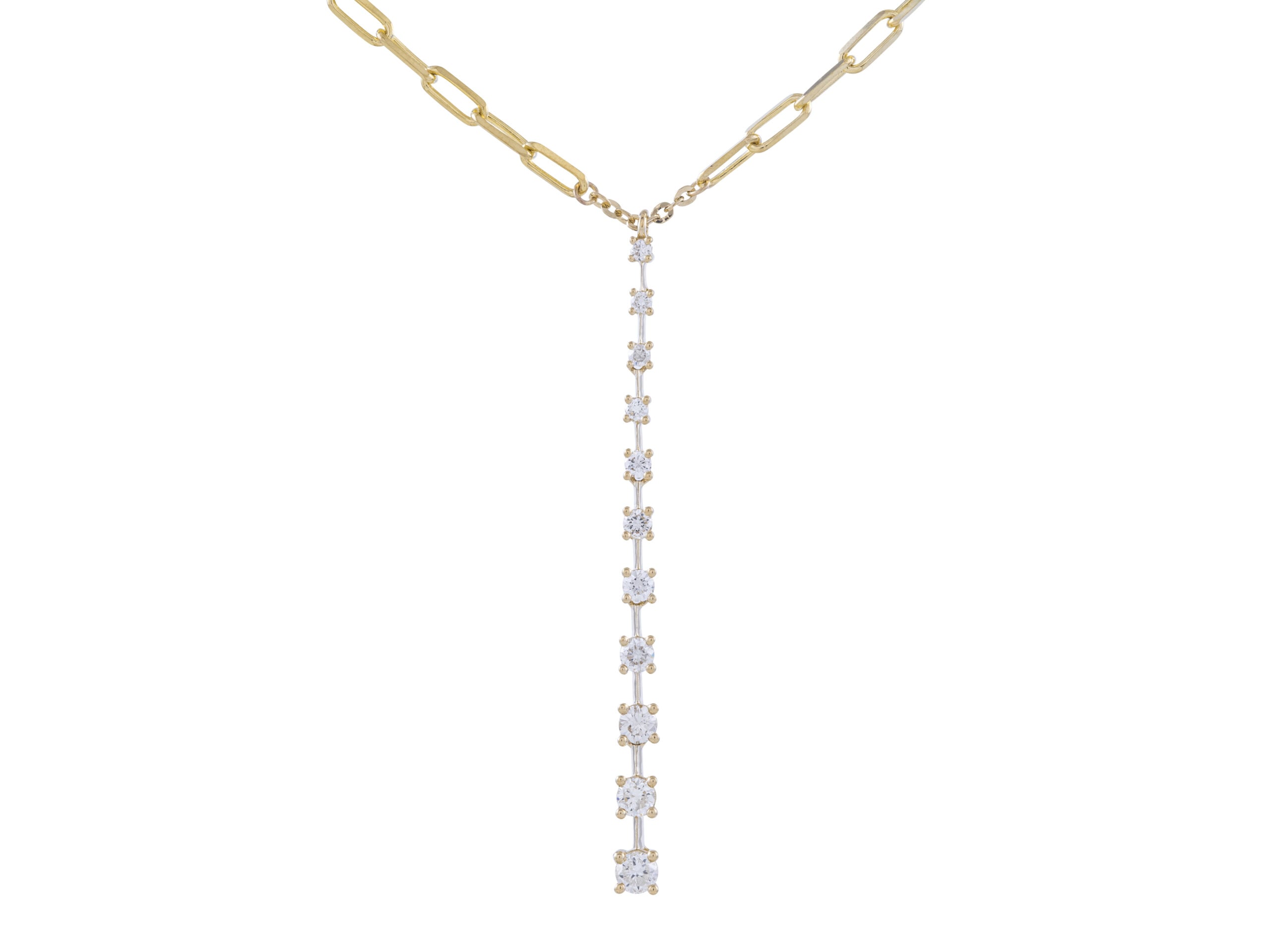 Gold chain necklace with vertical diamond pendant