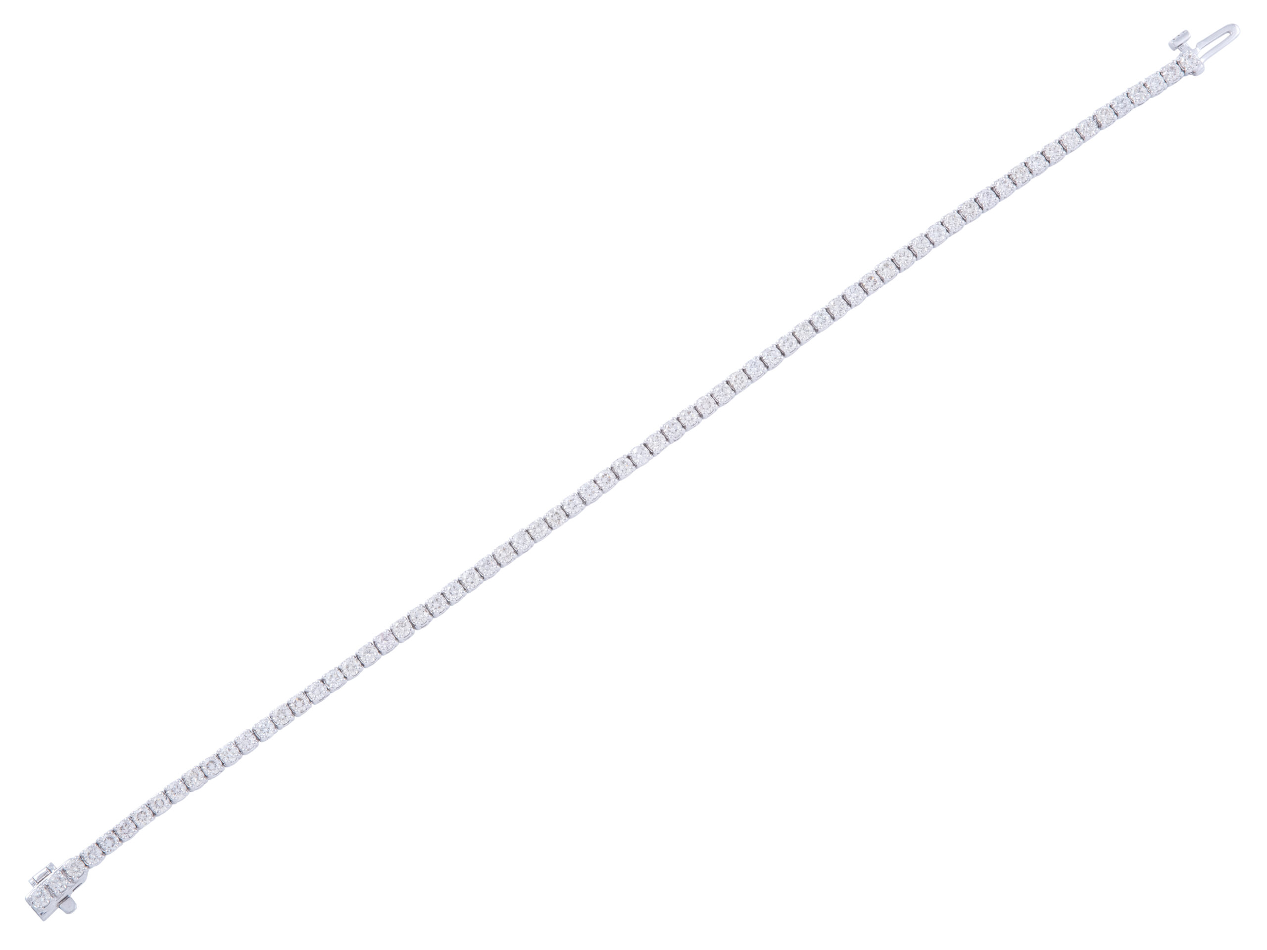 Elegant diamond tennis bracelet on white background