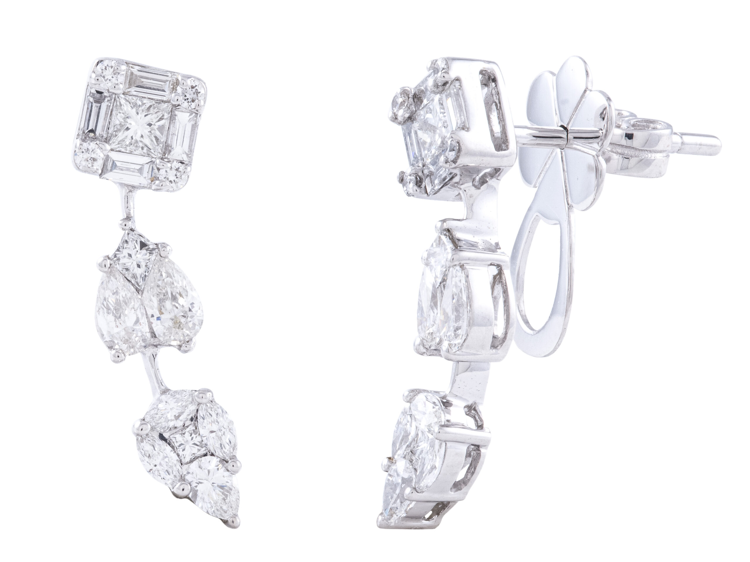 Elegant white gold and diamond drop earrings