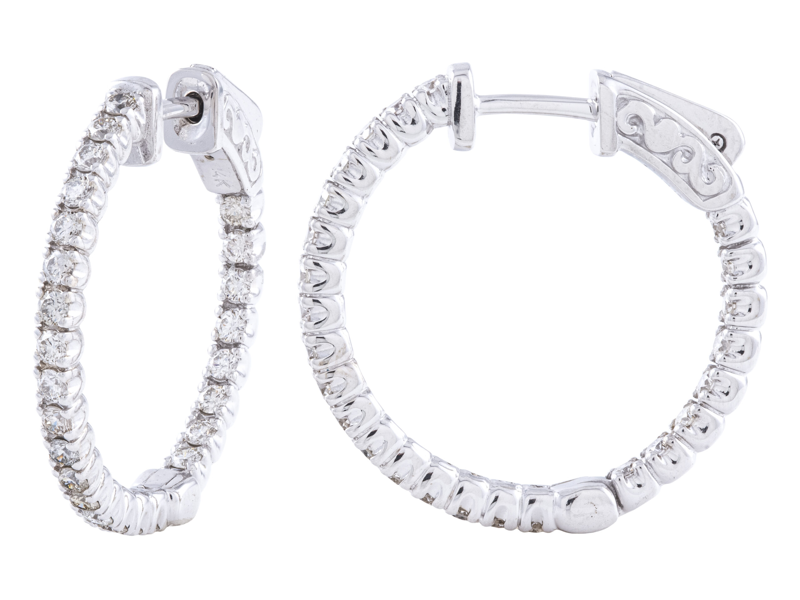 Diamond-studded white gold hoop earrings