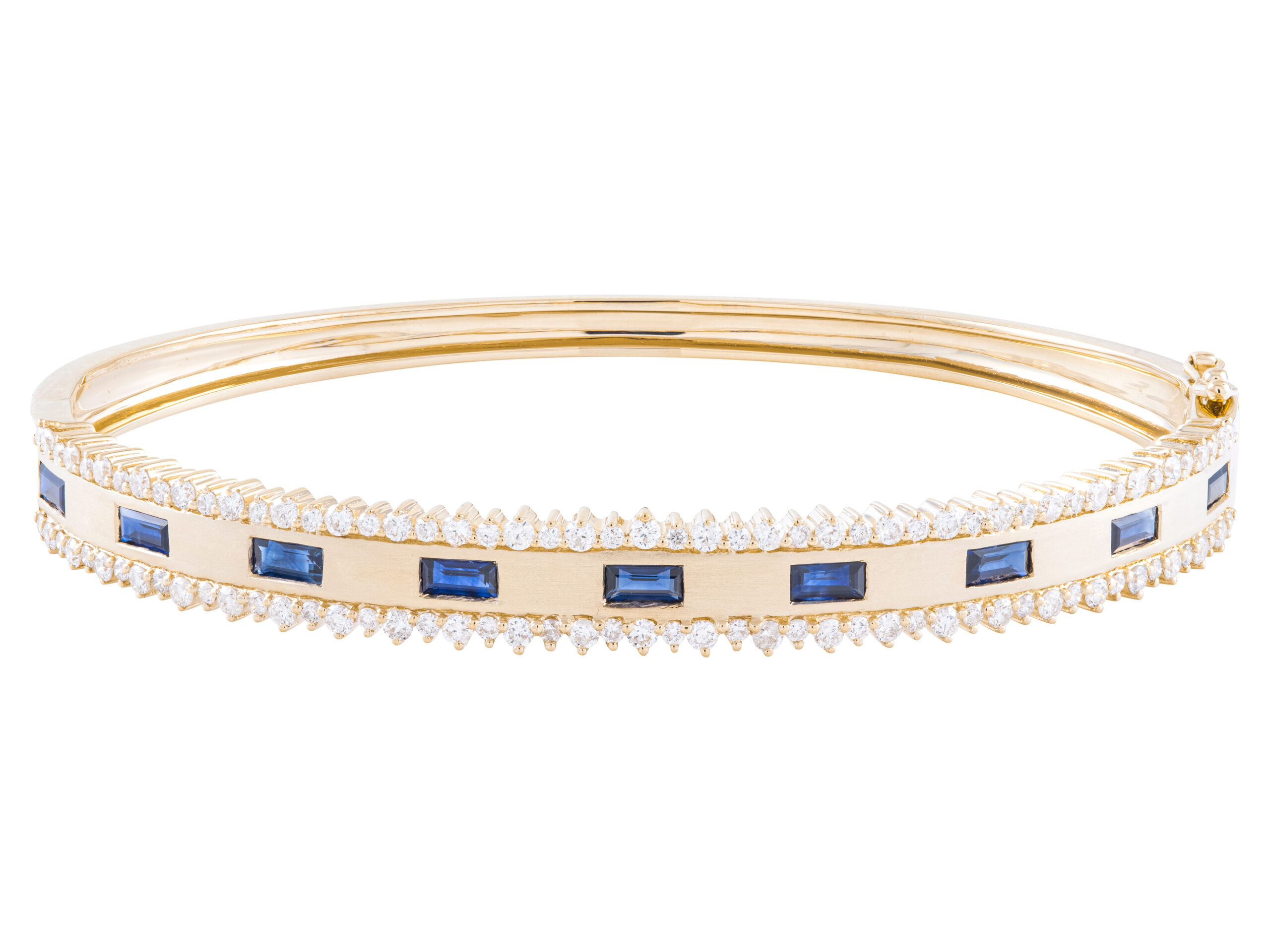 Gold bracelet with blue gemstones and diamonds.