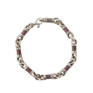 Silver chain and leather bracelet with clasp