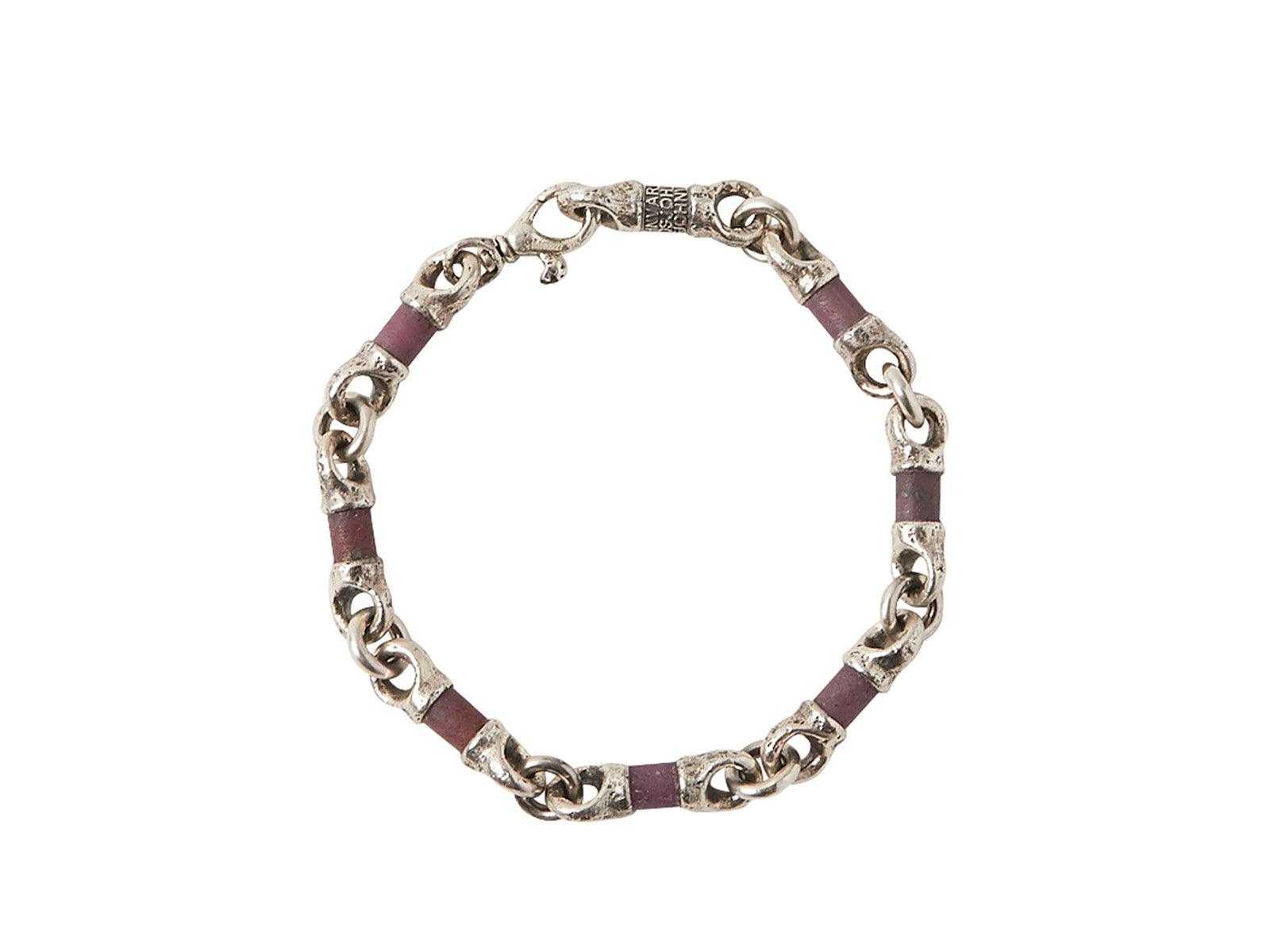 Silver chain and leather bracelet with clasp