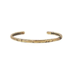 Gold textured cuff bracelet with leaf designs.