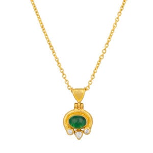 Gold necklace with green gemstone pendant