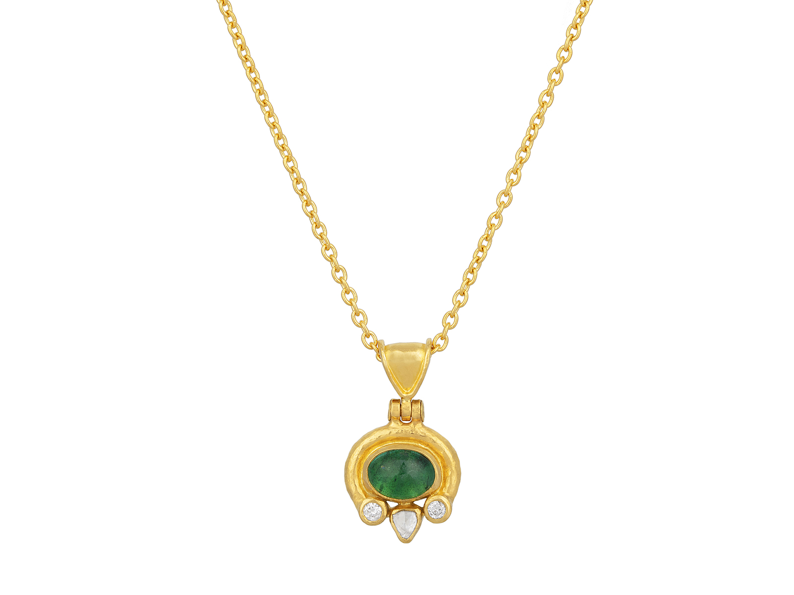 Gold necklace with green gemstone pendant