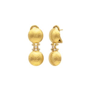 Gold earrings with textured design and crystals