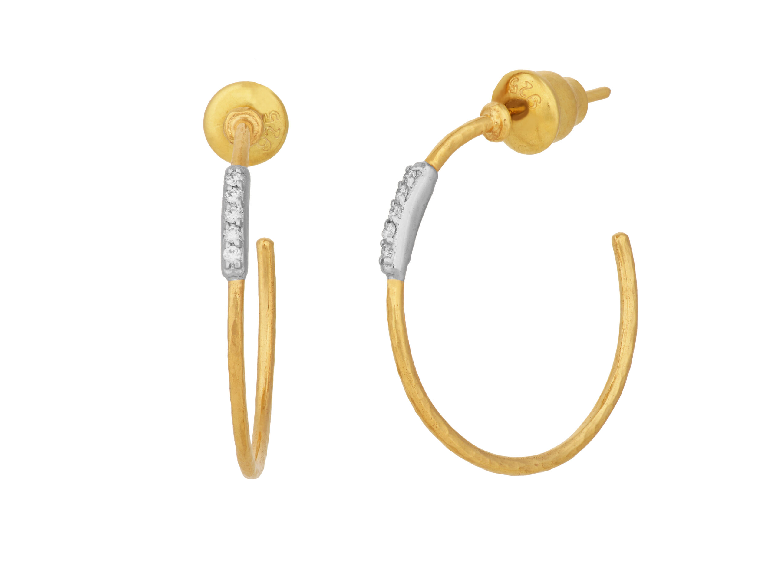 Gold hoop earrings with diamond accents