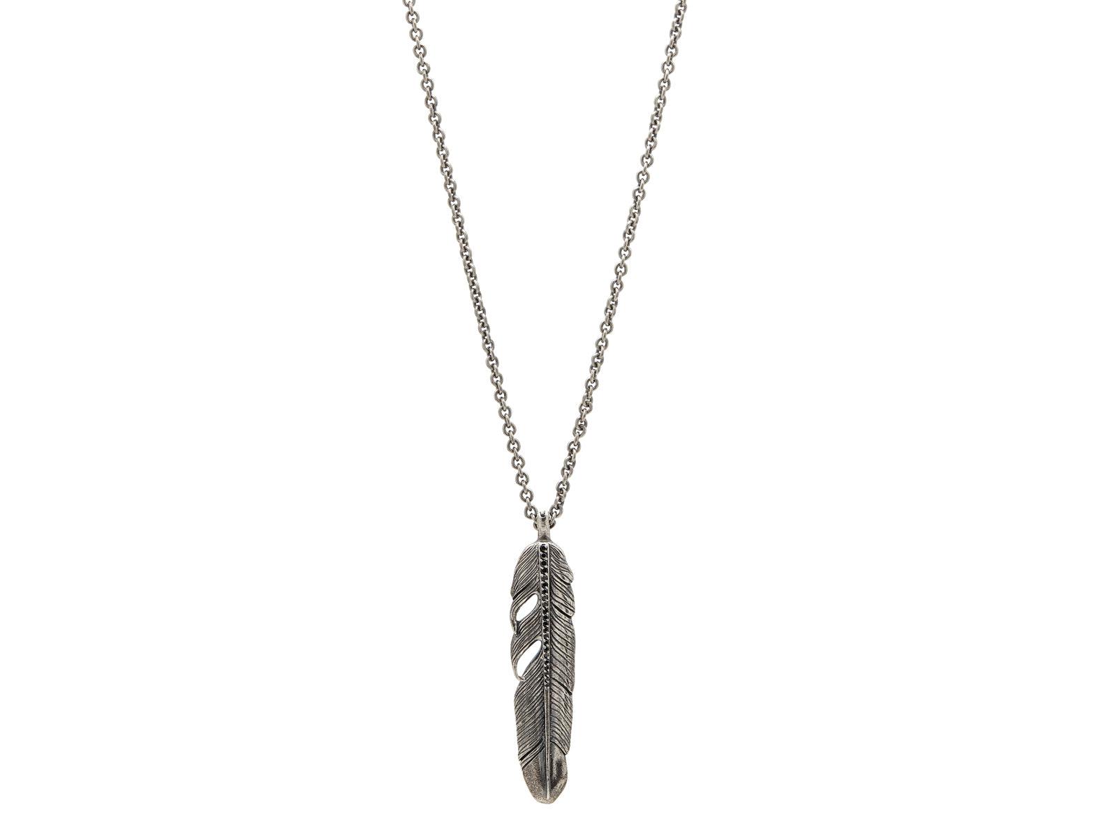 Silver feather pendant necklace