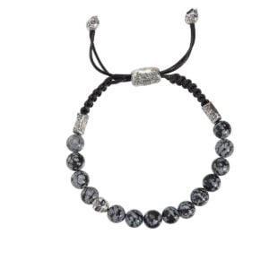 Snowflake obsidian bead bracelet with black cord