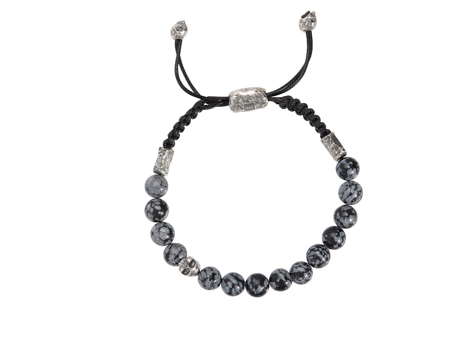 Snowflake obsidian bead bracelet with black cord