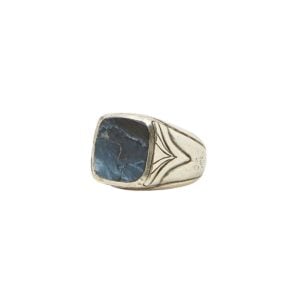 Silver ring with blue gemstone