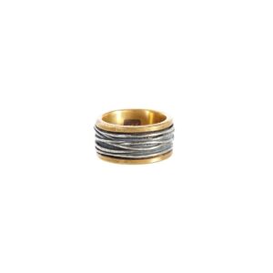Gold ring with silver textured band