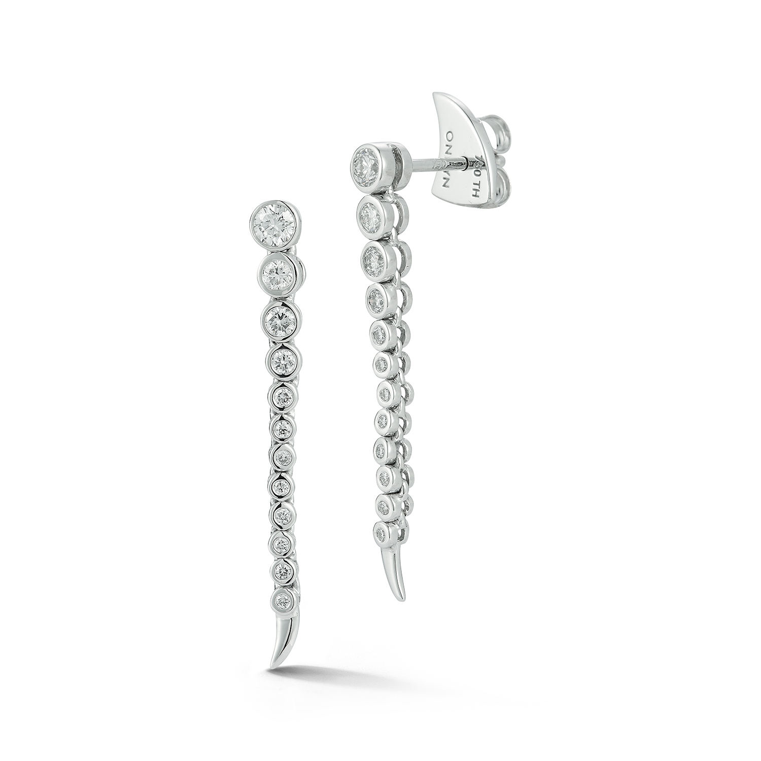 Elegant silver drop earrings with sparkling gemstones.