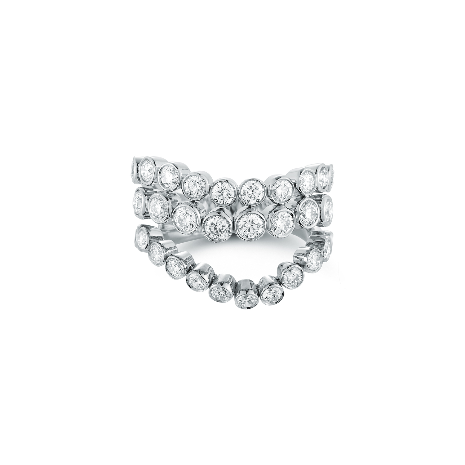 Three-tier diamond necklace in white gold setting.