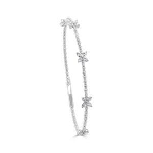 Silver bracelet with diamond floral accents