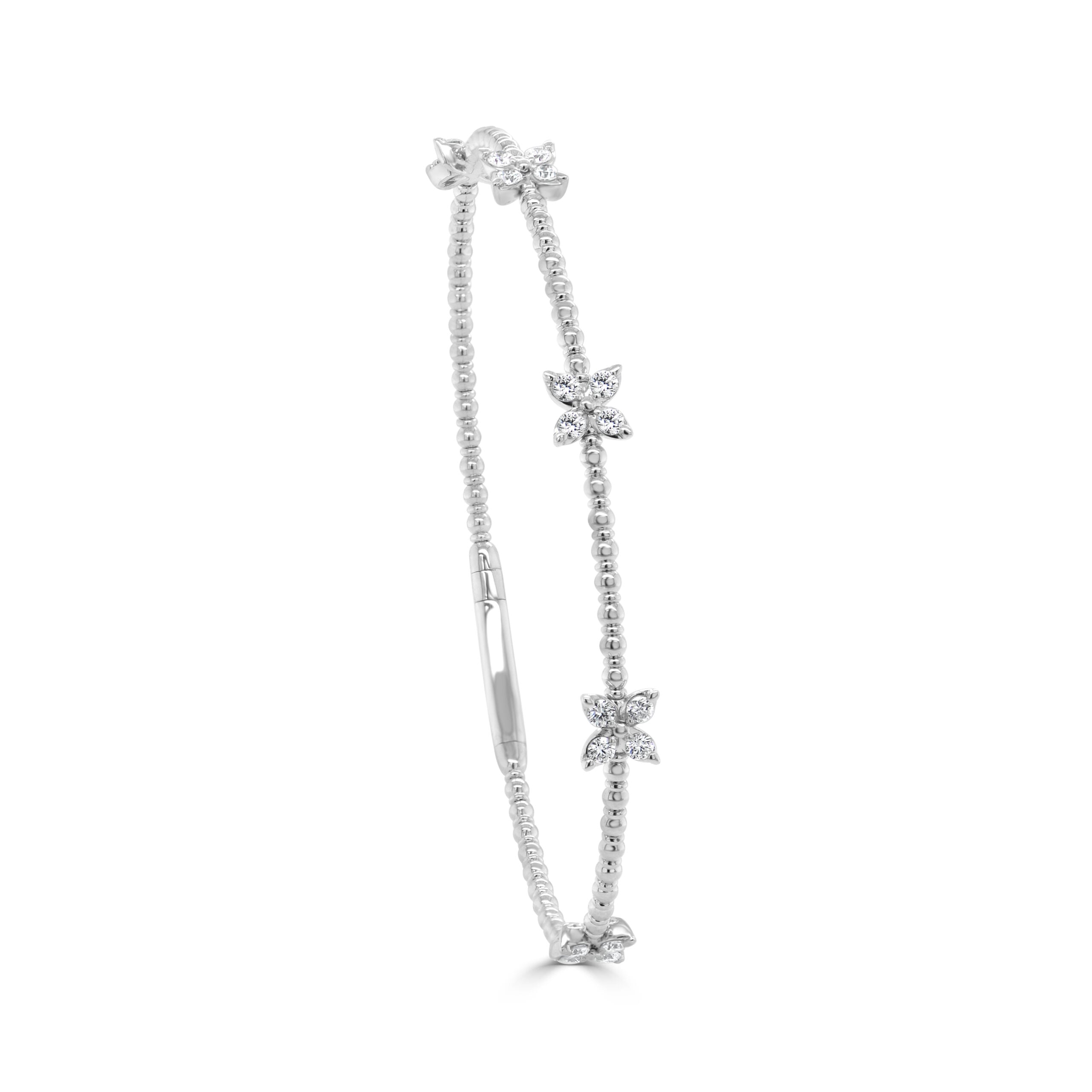 Silver bracelet with diamond floral accents