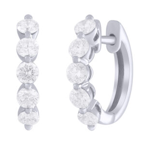 Silver hoop earrings with round diamonds
