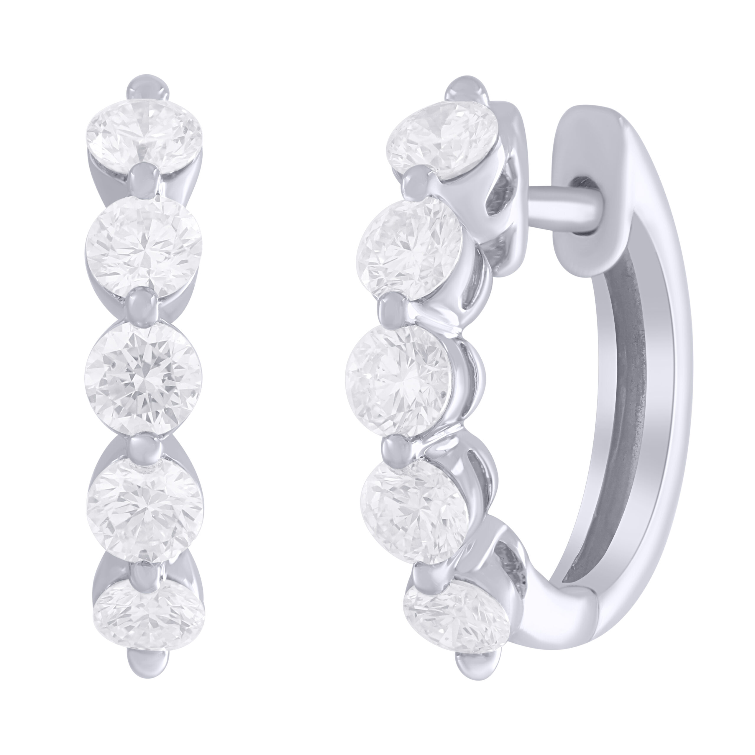 Silver hoop earrings with round diamonds