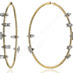 Gold hoop earrings with diamonds